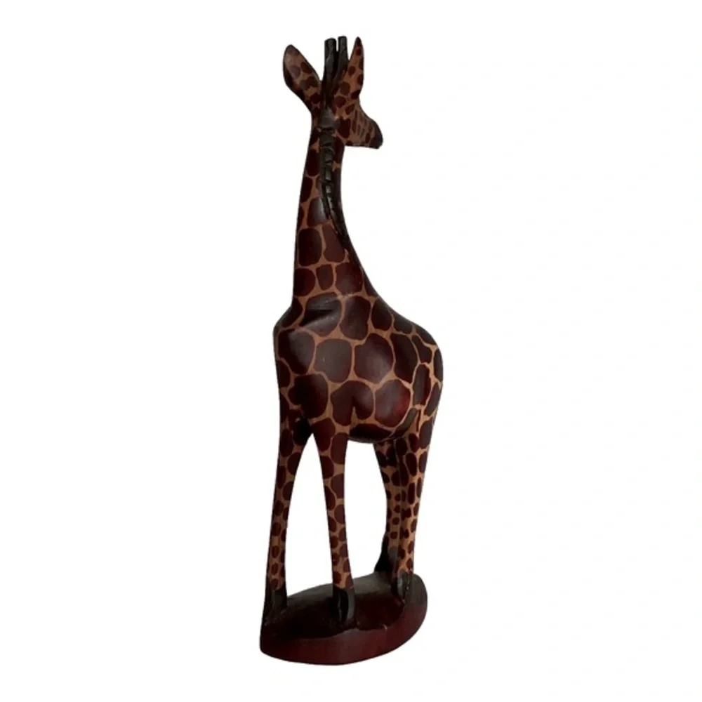 Pier 1 Imports Giraffe Figurine With Base Hand Carved Wood KENYA Vintage